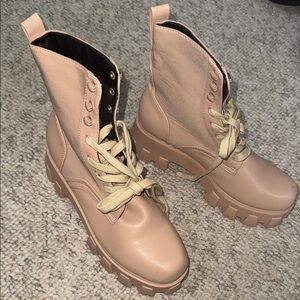 EGO Beige Lace-Up Combat Boots